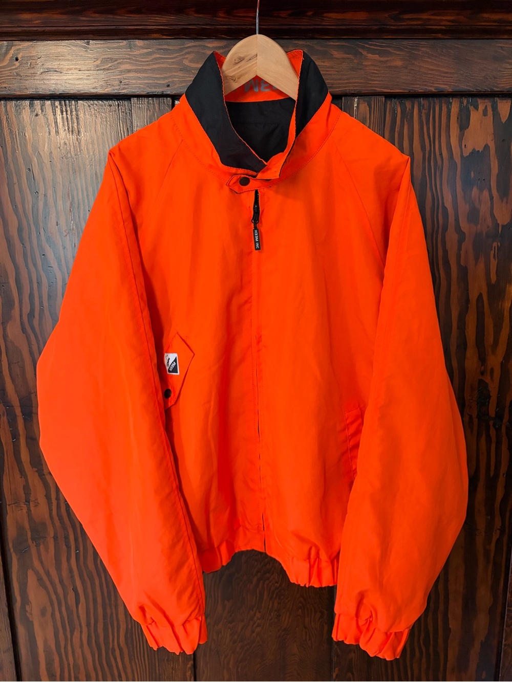 Men's Bright Orange Windbreaker Jacket with High Collar